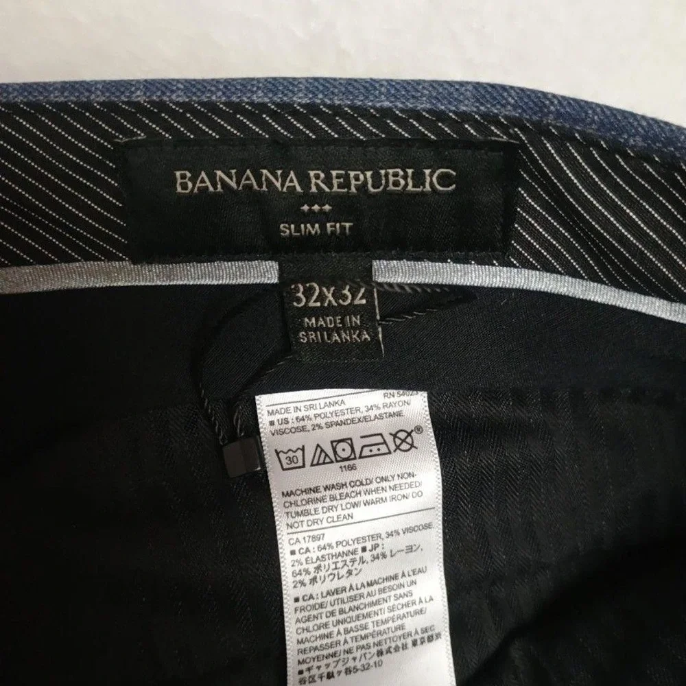 Banana Republic Pants Men 32x32 Blue Plaid Slim Dress Check Stretch Suit Work